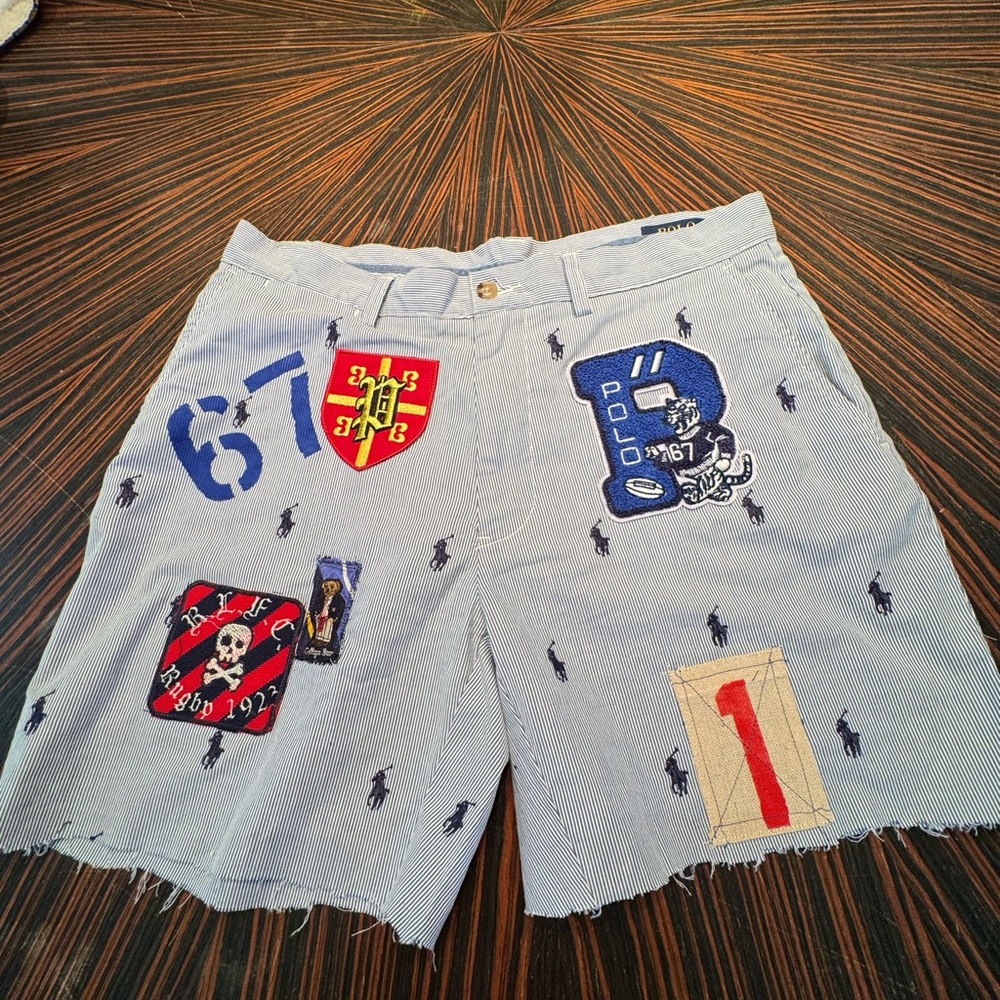 Polo by Ralph Lauren cutoff Seersucker Striped Patchwork Shorts men size 32
